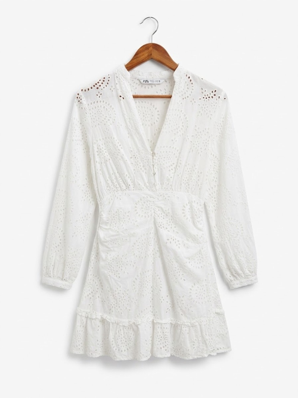 Zara White Eyelet V-Neck Mini Dress Small